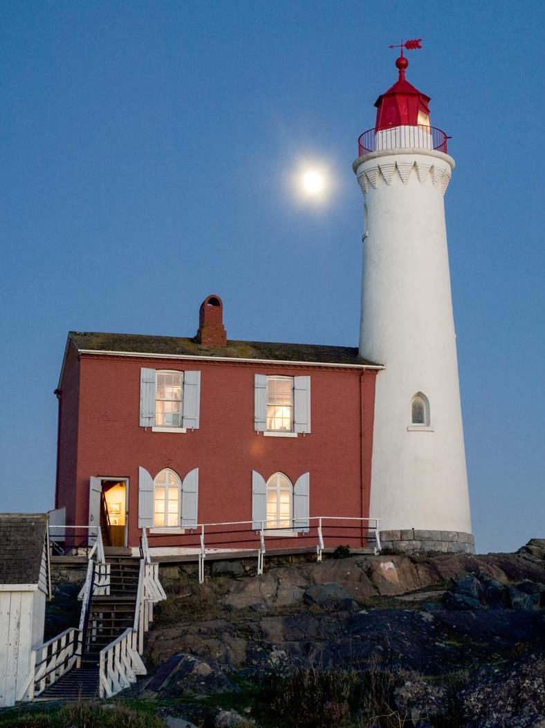 A lighthouse at night.