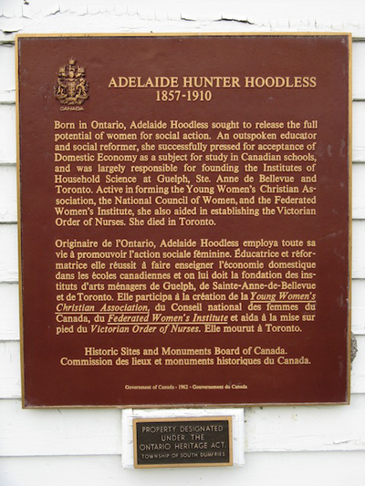 Commemorative plaque for Hoodless, Adelaide Hunter National Historic Person