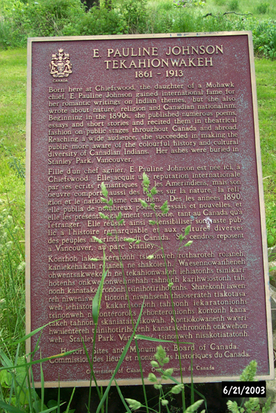 Commemorative plaque for Johnson, E. Pauline National Historic Person