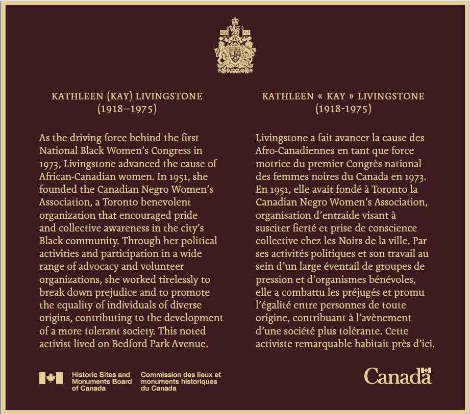 Plaque commémorative en bronze pour Kathleen Livingstone