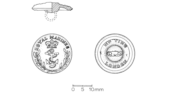Illustration showing the details of the Royal Marine Button.