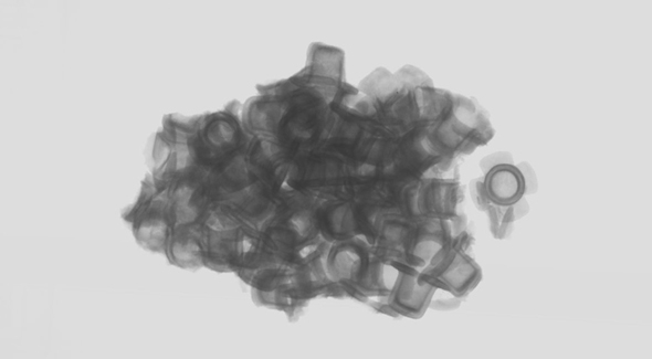 A gray x-ray image of the percussion caps.