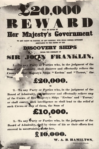 Affiche historique offrant une rétribution pour trouver Franklin.