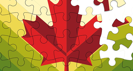 Puzzle representing a red maple leaf
