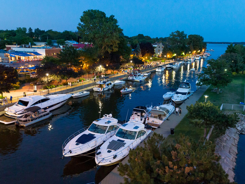 Boats moored at the locks of Sainte-Anne-de-Bellevue Canal.