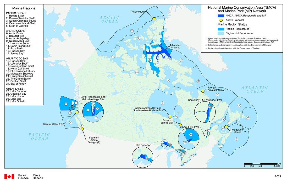 Map of Canada's national marine conservation areas system