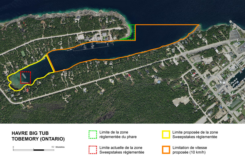 Map of Big Tub Harbour showing restricted ares
