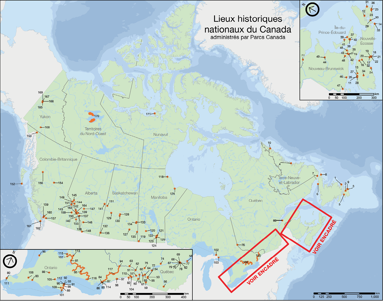 Figure 3 : Lieux historiques nationaux du Canada administrés par Parcs Canada