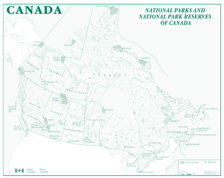 Map of National Parks and National Park Reserves of Canada