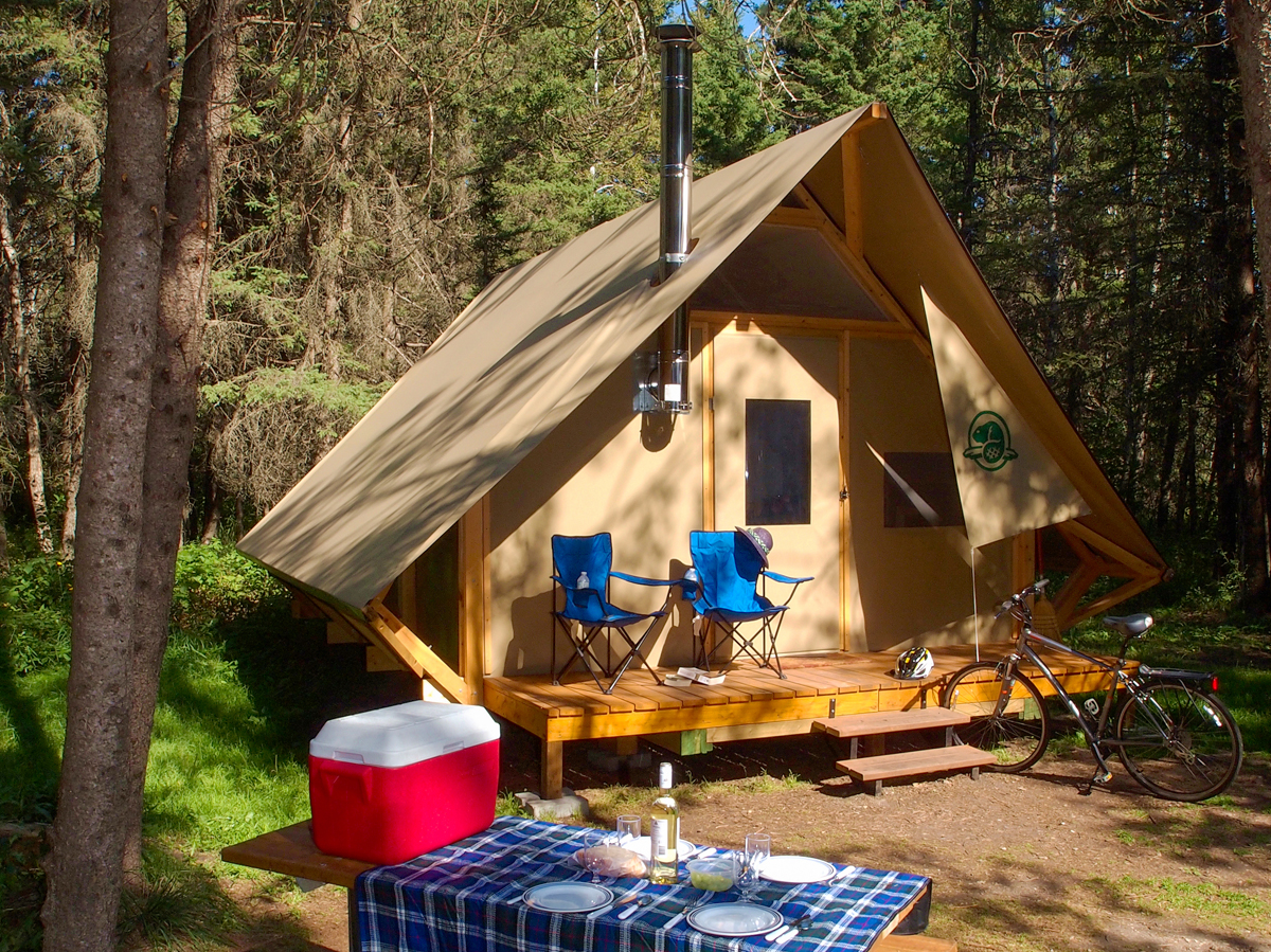 A hard-walled prospector style tent