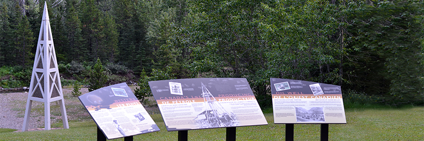The interpretive signs at the First Oil Well in Western Canada site