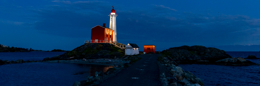 Fisgard Lighthouse at night.