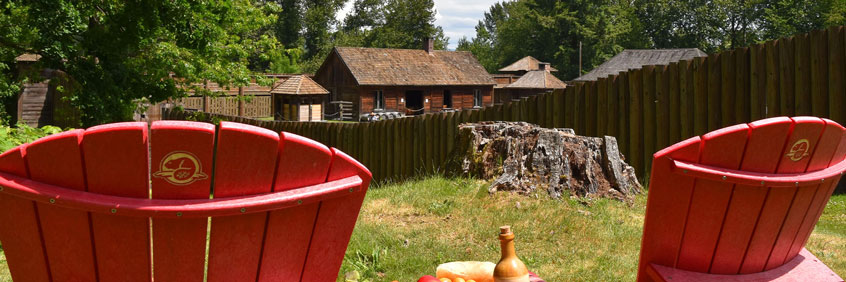 Two red chairs at Fort Langley National Historic Site