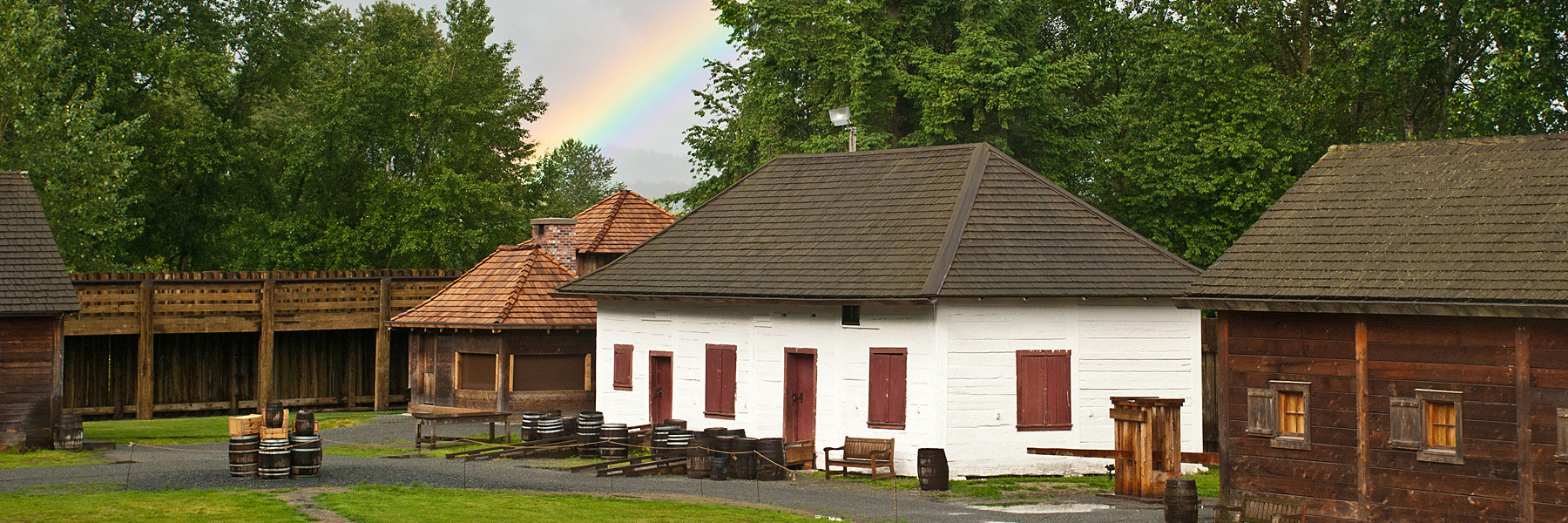 Storehouse with rainbow.