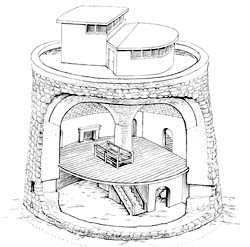 Drawing showing the characteristic parts of Carleton Martello Tower