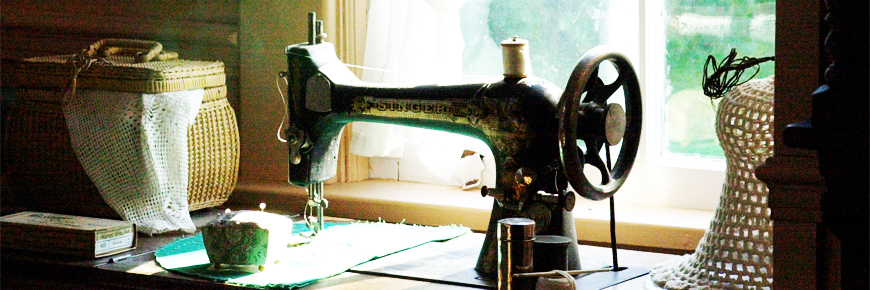 close up of a historic sewing machine