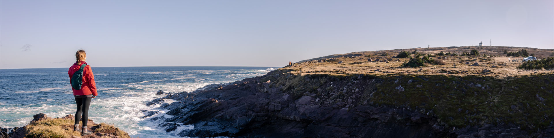 an individual standing on a coastal trail overlooking the ocean