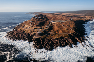 an aerial view of the most easterly point from the water