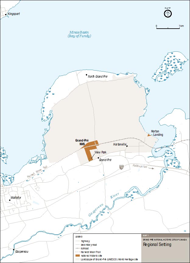 Map 1: Regional Setting, Grand-Pré National Historic Site — text description follows
