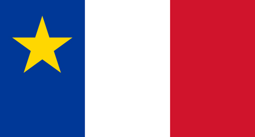 Un drapeau formé de trois sections : bleu, blanc et rouge. En plus d'une étoile à cinq pointes dans le haut de la section bleu.