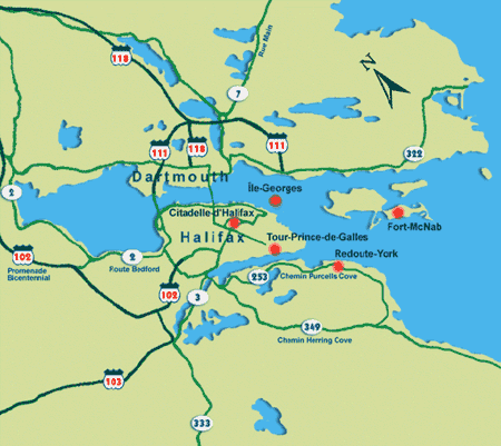 Carte montrant accès au Lieu historique national du Canada de la Redoute-York