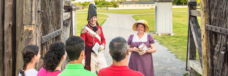 A young family at the front gates, Fort George National Historic Site.