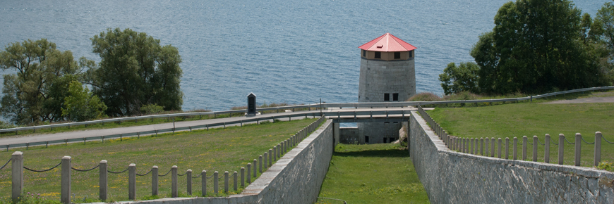 The stone walls of the Kingston Fortifications on the St. Lawrence river. 