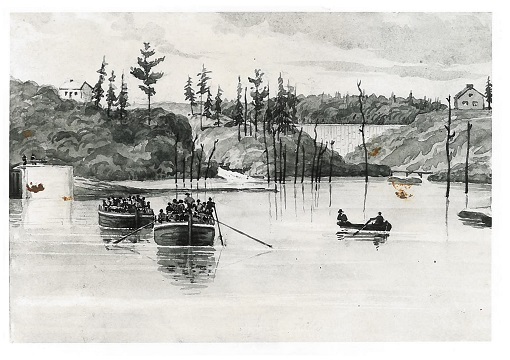 Aquarelle de l'écluse Jones Falls en l'an 1838