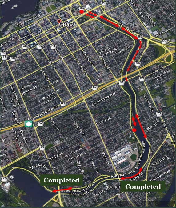 Map showing completed portions of project in Ottawa