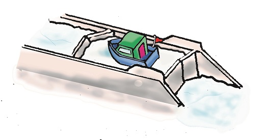An illustration of a boat inside a lock