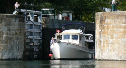 Boat exiting Jones Falls lock