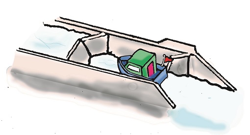 An illustration of a boat entering a lock