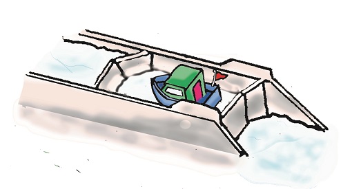 Un illustration d'un bateau dans l'intérieur d'une écluse