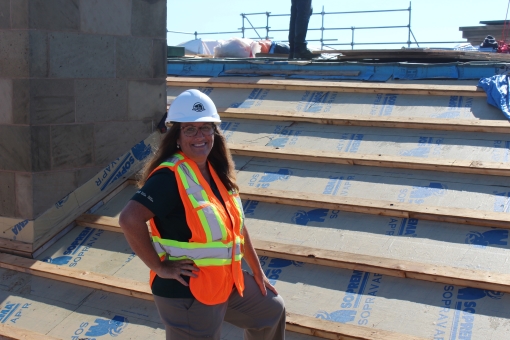 Parks Canada staff on roof during construction