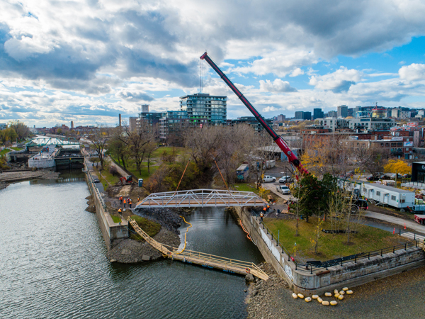 aerial view of a crane with the footbridge