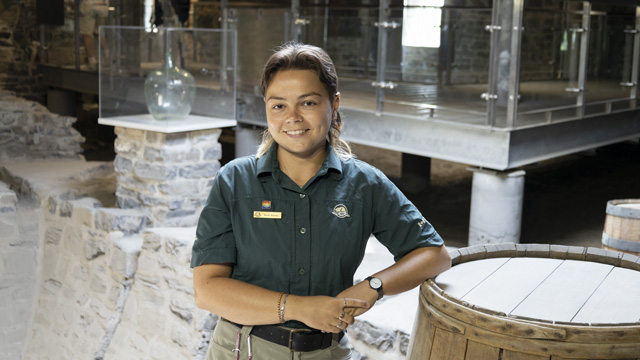A Parks Canada employee in Saint-Louis Forts and Châteaux National Historic Site.