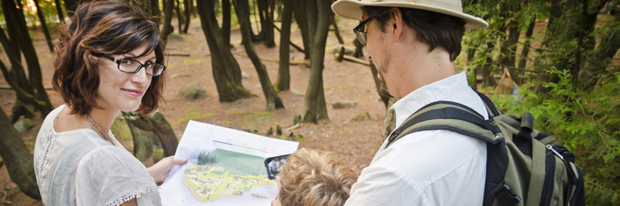 A couple studying the historic site's map