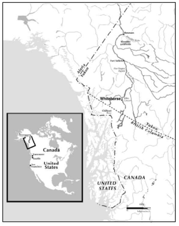 map of the route of the <abbr>S.S.</abbr> <em>Klondike</em>