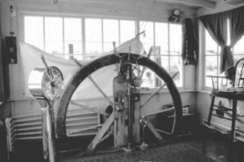view of the interior of the <abbr>S.S.<./abbr> <em>Klondike</em>'s wheelhouse