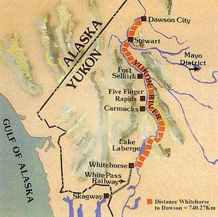Map showing the Whitehorse-Dawson run