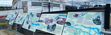 Vue des panneaux d'interprétation au lieu historique national S.S. Klondike