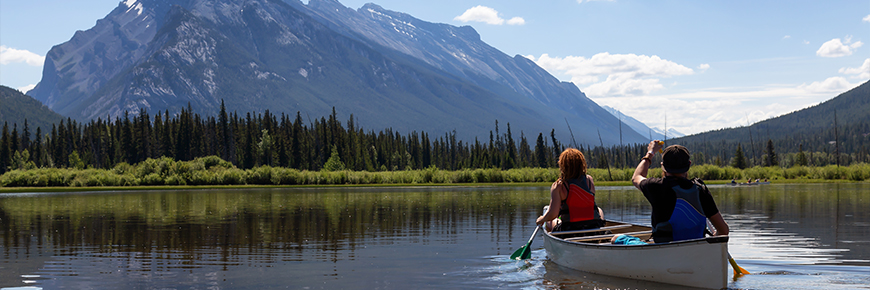 canoeing on Vermilion Lakes in Banff National Park on a summer day