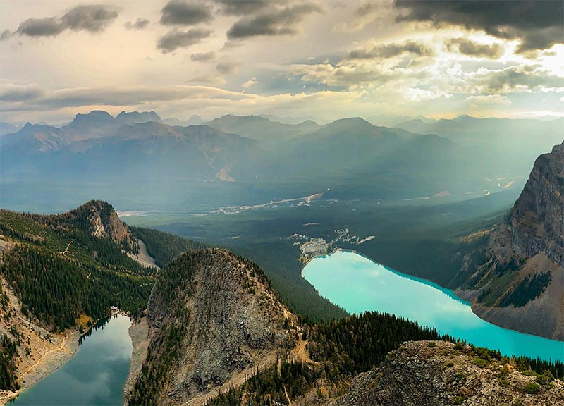 A vista of Lake Louise and the Bow Valley