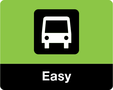 Easy. A bus icon on a green background.