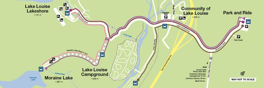 a map of shuttle routes in lake louise