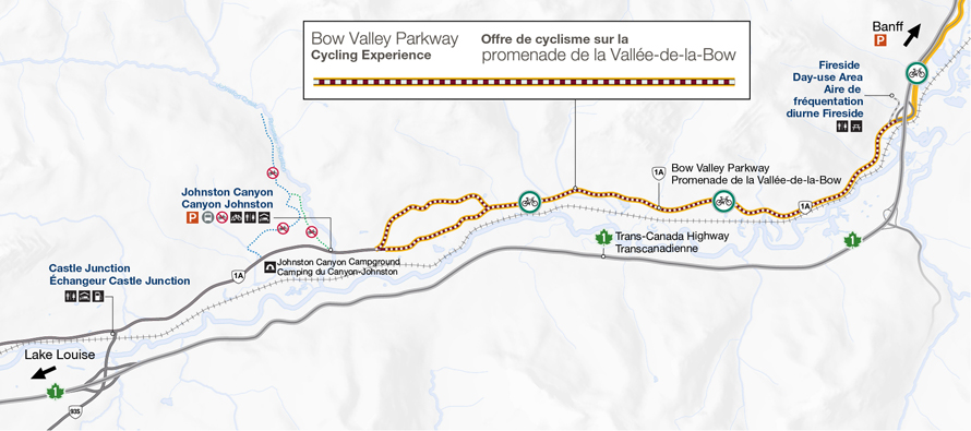 Map of the bow valley parkway cycling offer