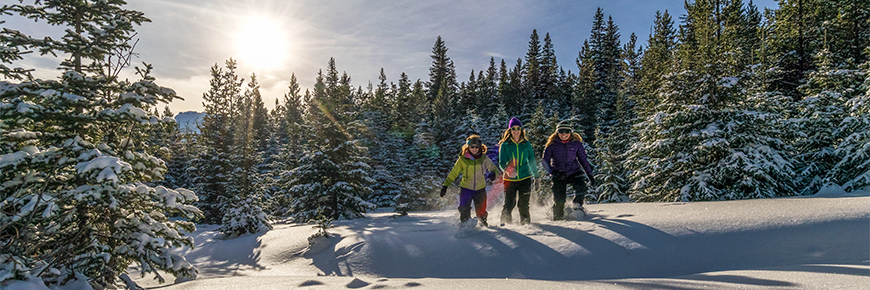 A group snowshoeing in Waterton Lakes National Park