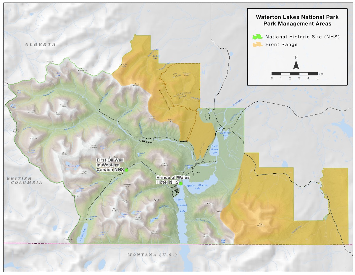 Map 3: Waterton Lakes National Park management areas