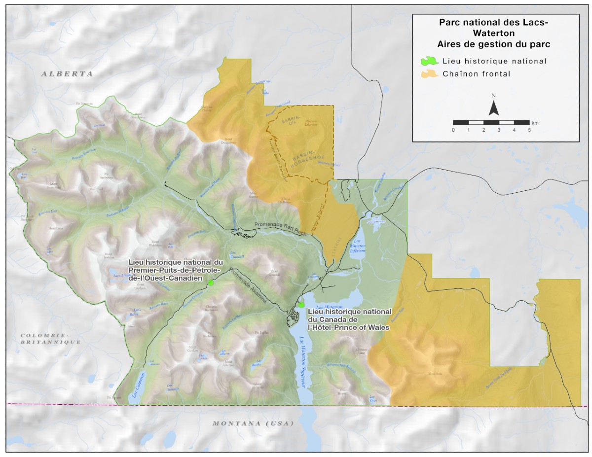 Carte 3 : Secteurs de gestion du parc national des Lacs-Waterton