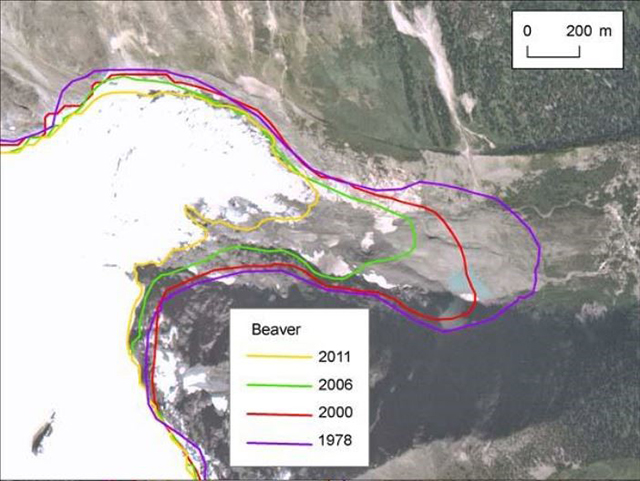 Surface area changes of the Beaver Glacier (Glacier NP) and Woolsey Glacier (Mount Revelstoke NP) between 1978 and 2011